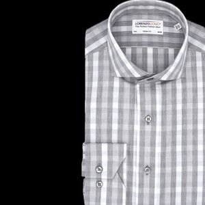LORENZO UOMO | 17 / L | Trim Fit Heathered Gingham Men’s Dress Shirt 34/35